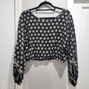 Nicole Miller Long Sleeve, Back-Tie Boho Crop Top